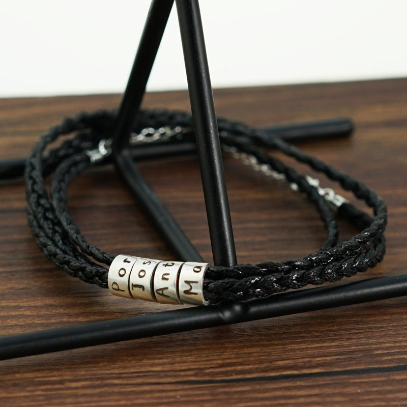 Titanium Steel Braided Bracelet with Letter Beads